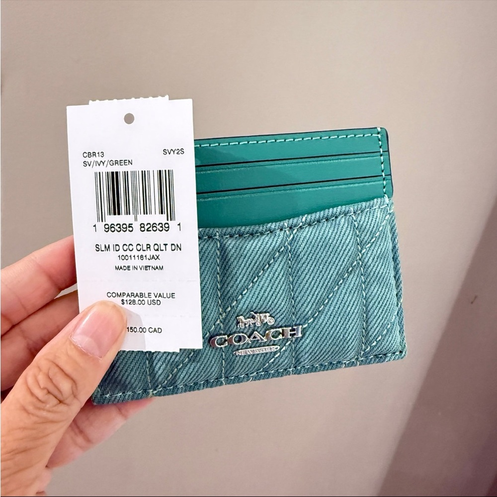 Coach Blue Quilted Key Card Holder